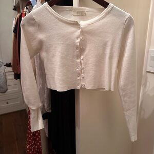 Cropped White Button-Up Cardigan